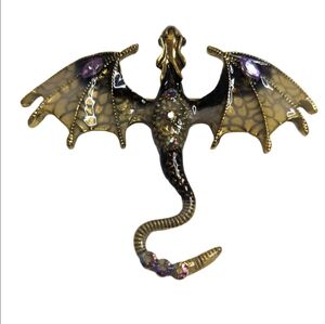 Mystical Dragon Enamel and Purple Rhinestone Brooch / Pendant